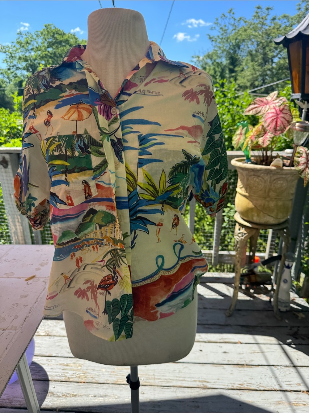 Zara Multicolor Tropical Button-Down Shirt